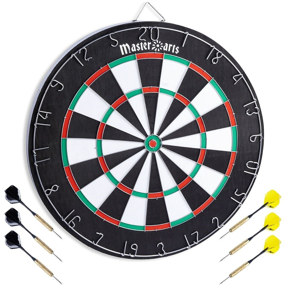 Double-sided Dartboard, 45 cm, Wood, Incl. Arrows in Colors