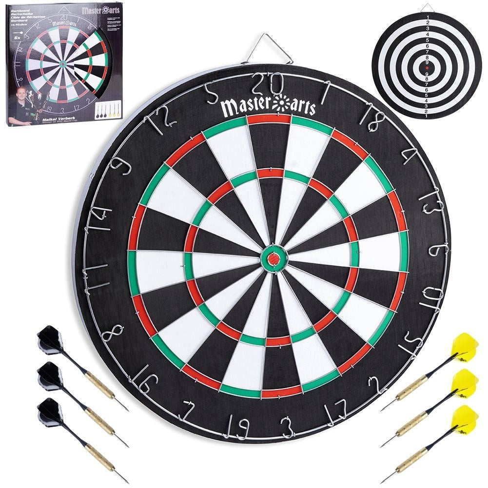 Double-sided Dartboard, 45 cm, Wood, Incl. Arrows in Colors
