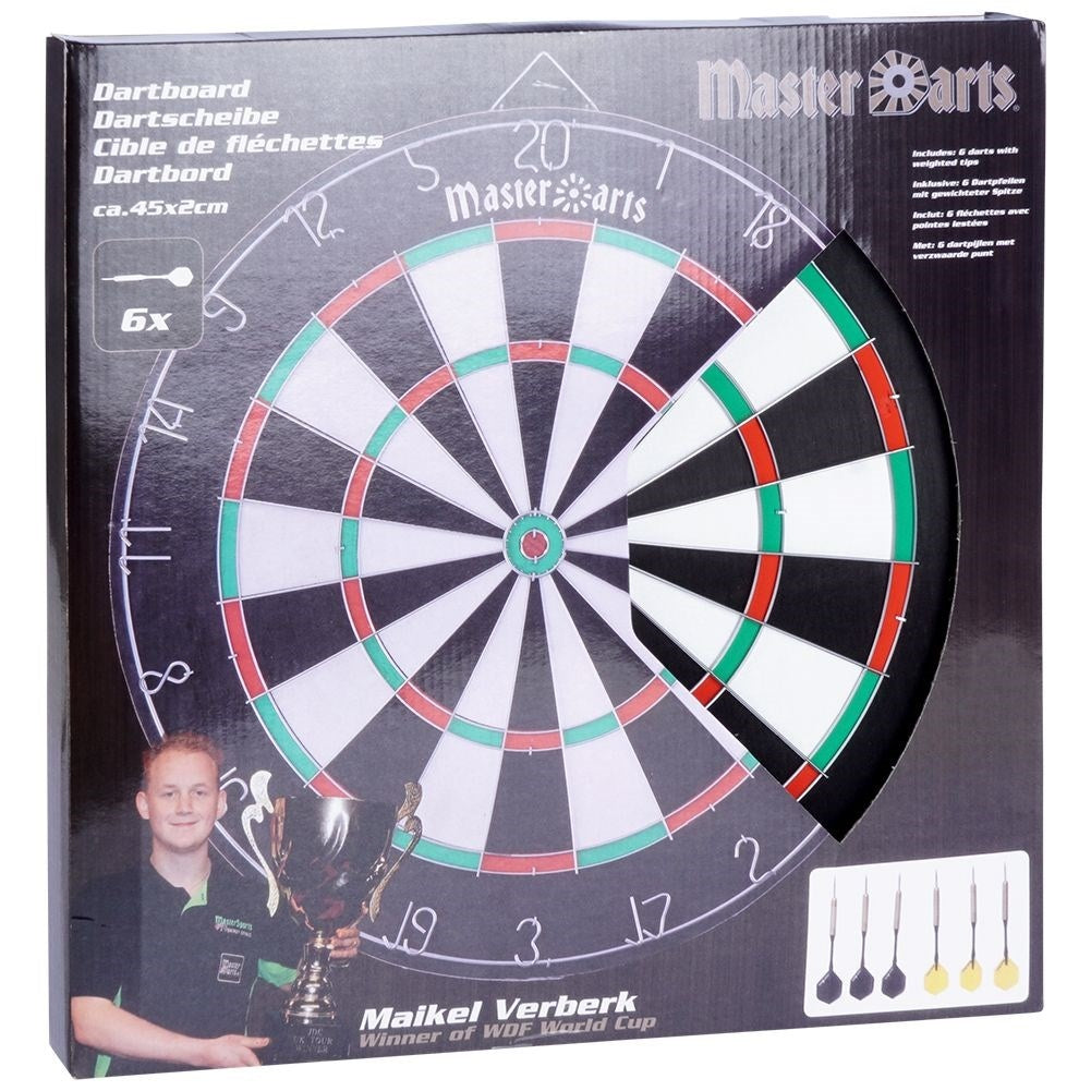 Double-sided Dartboard, 45 cm, Wood, Incl. Arrows in Colors