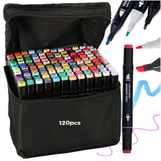 Double-sided alcohol markers in case 120 + stand