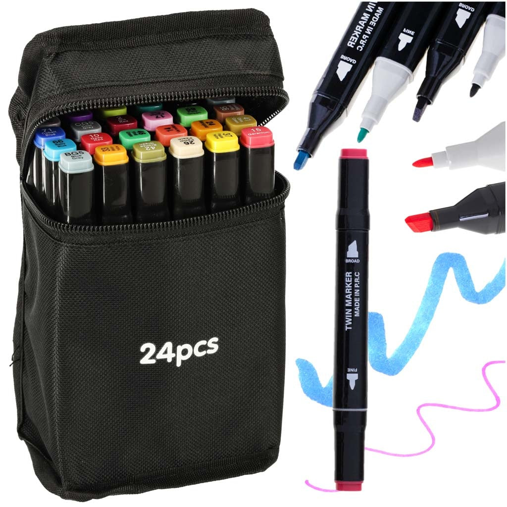 Double-sided alcohol markers in case 24 + stand