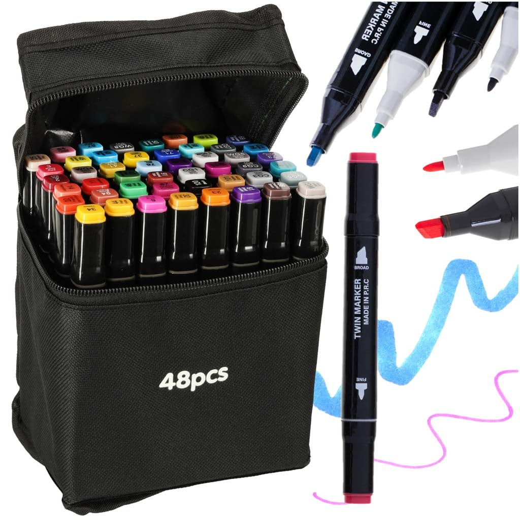 Double-sided alcohol markers in case 48 pieces