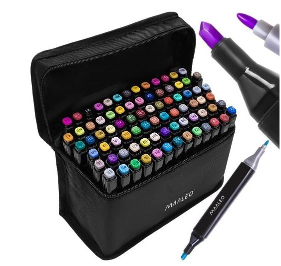 Double-sided alcohol markers in case 80 + stand