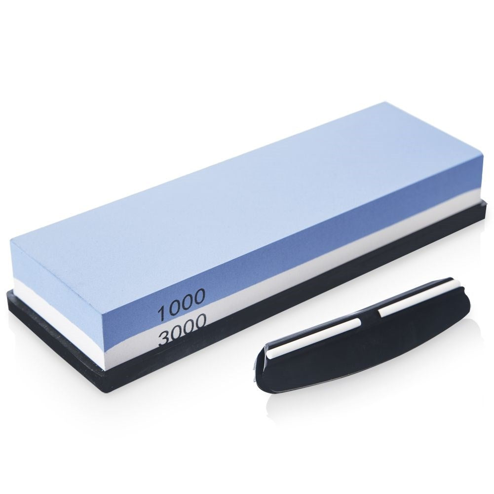 Double-sided whetstone with guide for knives and tools