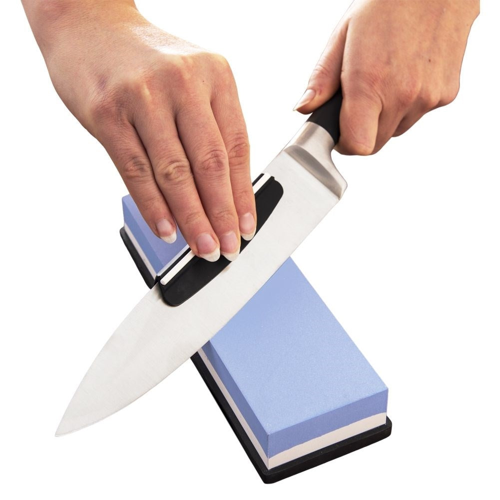 Double-sided whetstone with guide for knives and tools