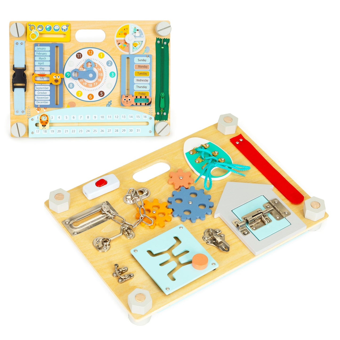 Double-sided wooden sensory manipulation board for children