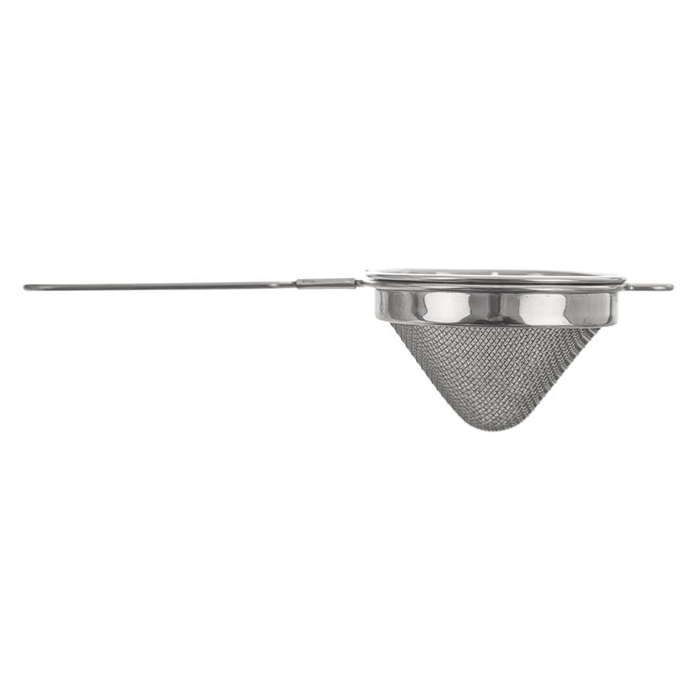 Double tea strainer in stainless steel with handle and fastening device