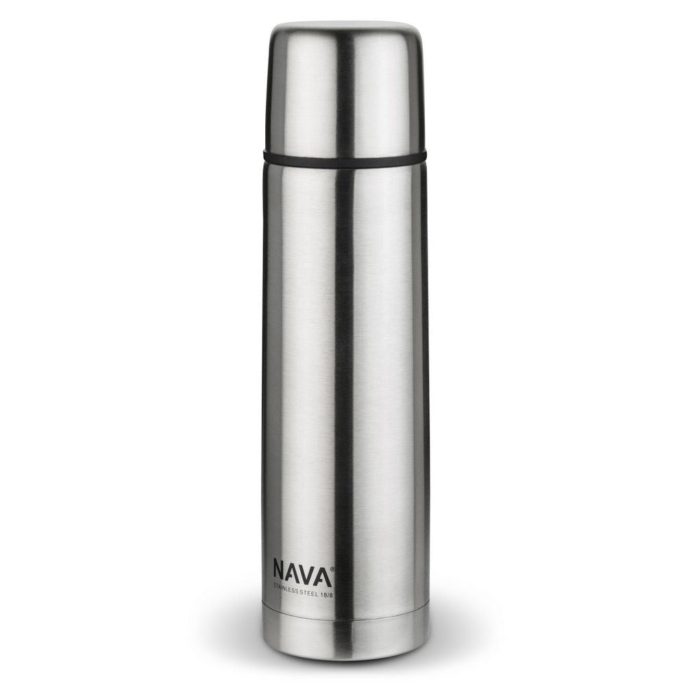 Double-walled stainless steel thermos with automatic cork
