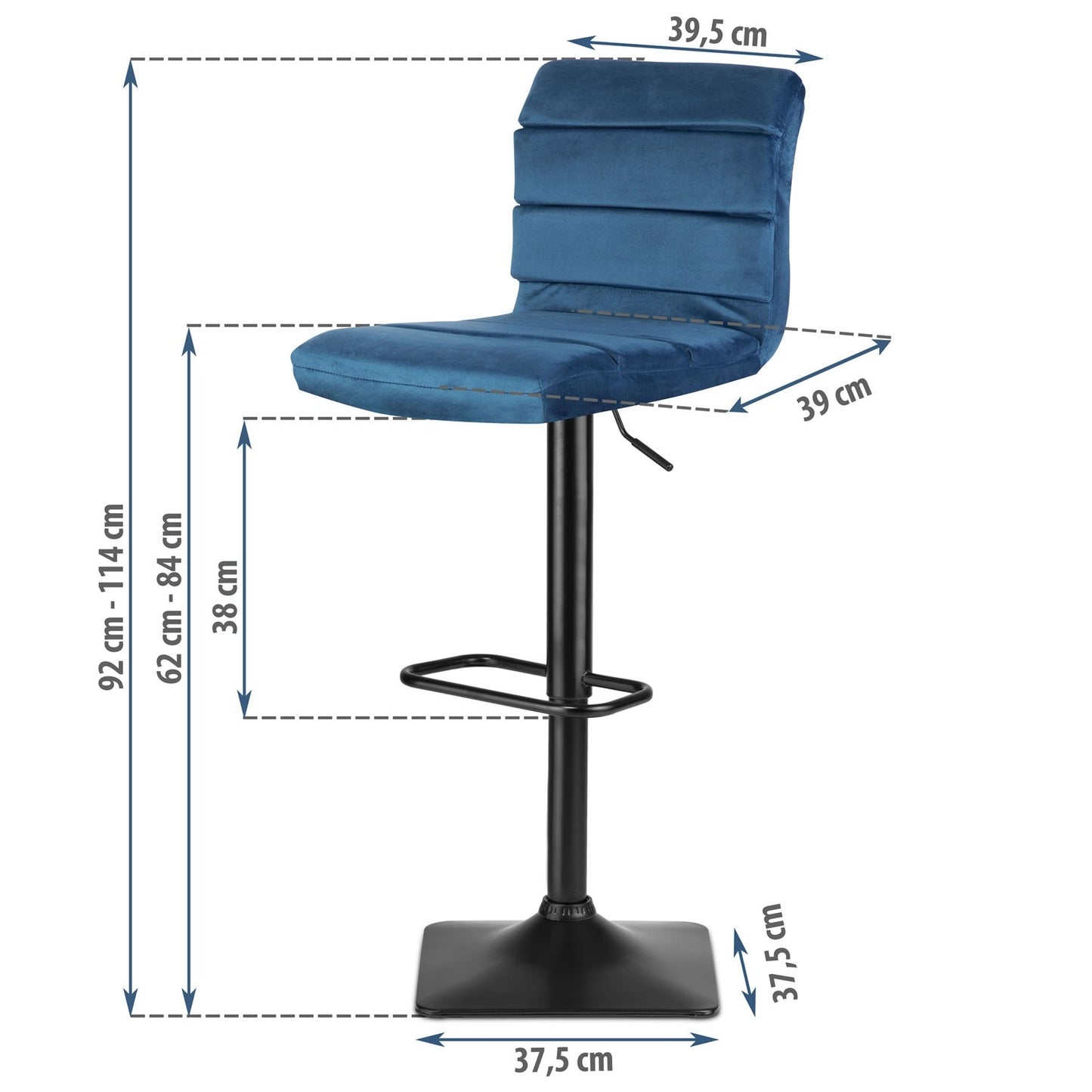 Drava blue bar stool with backrest