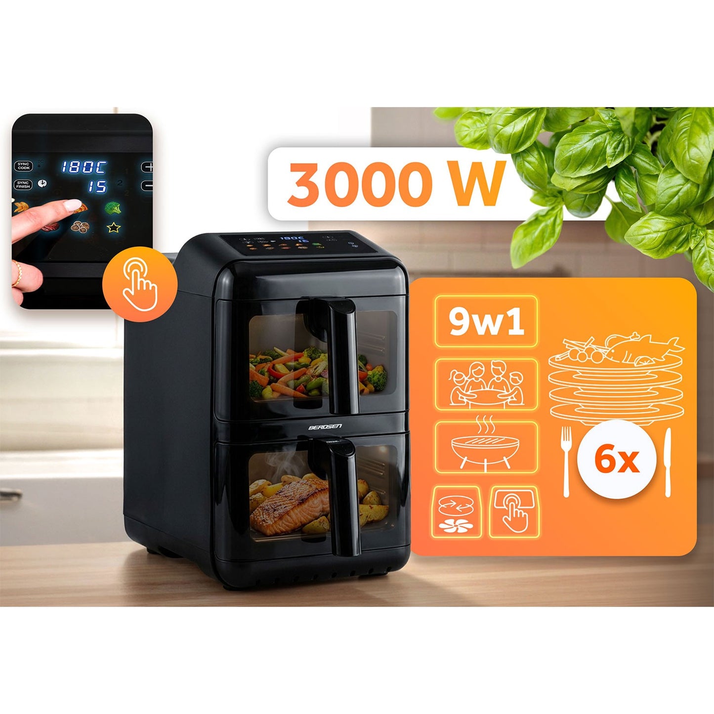 Dual Chamber Air Fryer, 11.6L, 3000W, Touchscreen