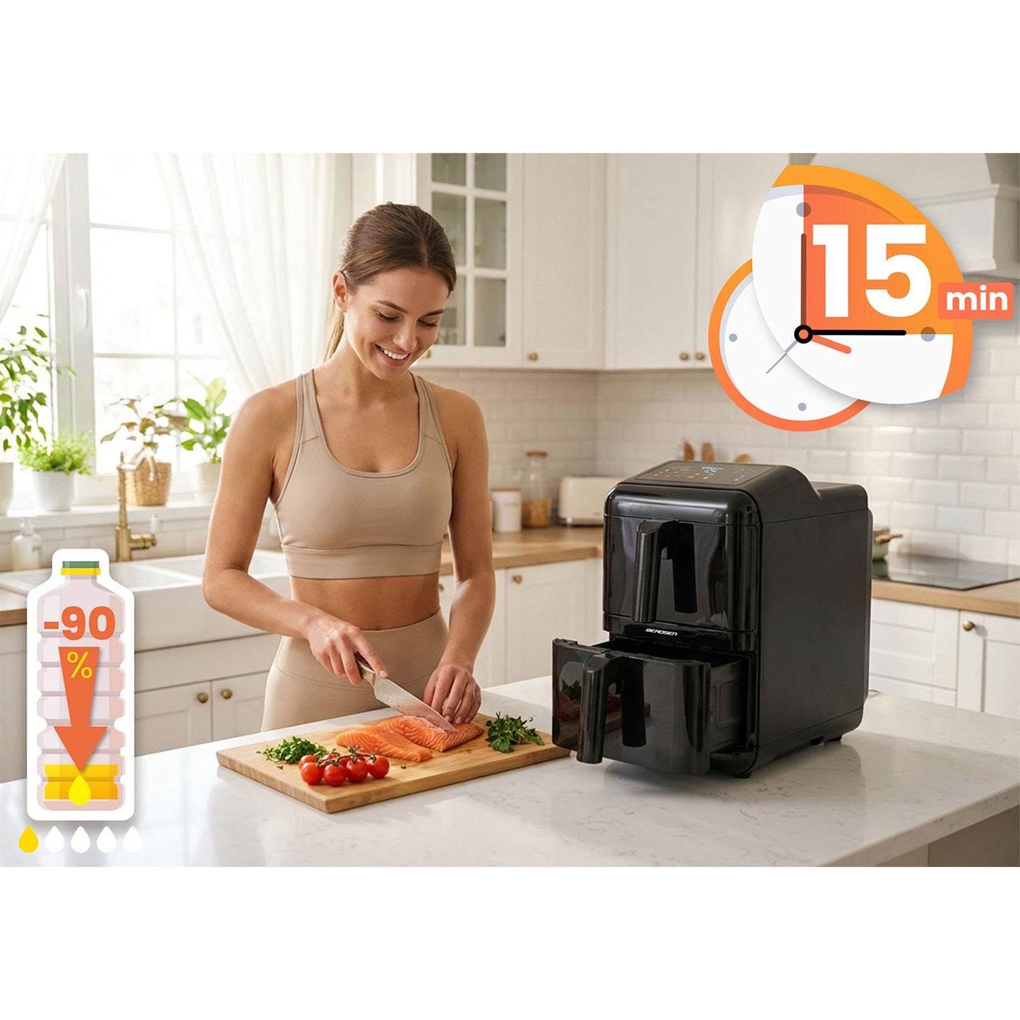 Dual Chamber Air Fryer, 11.6L, 3000W, Touchscreen