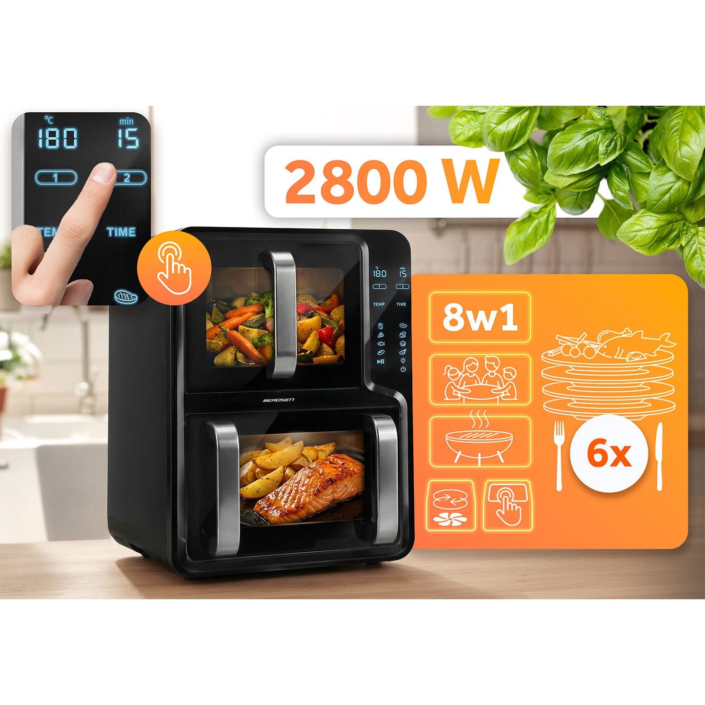 Dual-Chamber Air Fryer, 12L Capacity, 2800W Power