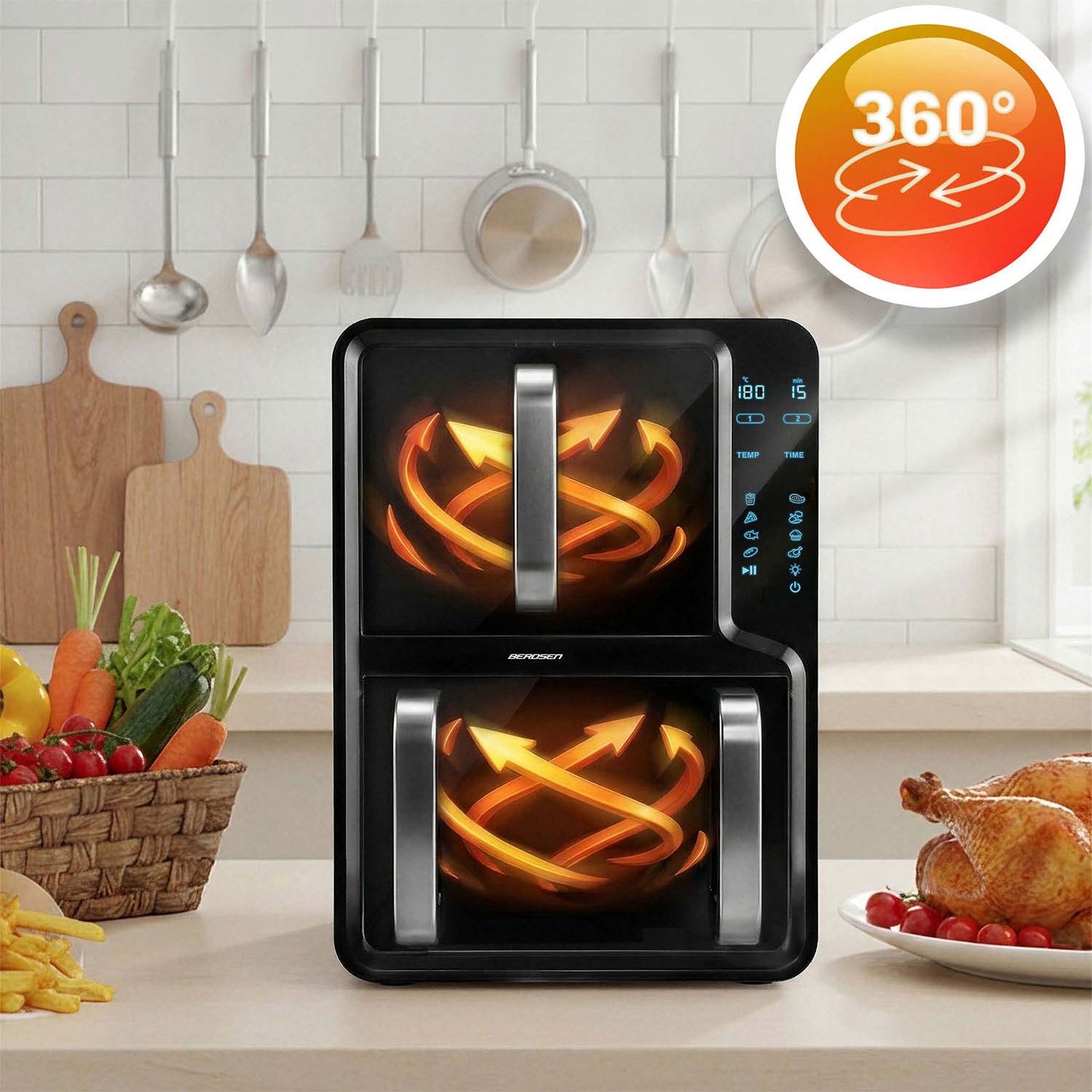 Dual-Chamber Air Fryer, 12L Capacity, 2800W Power