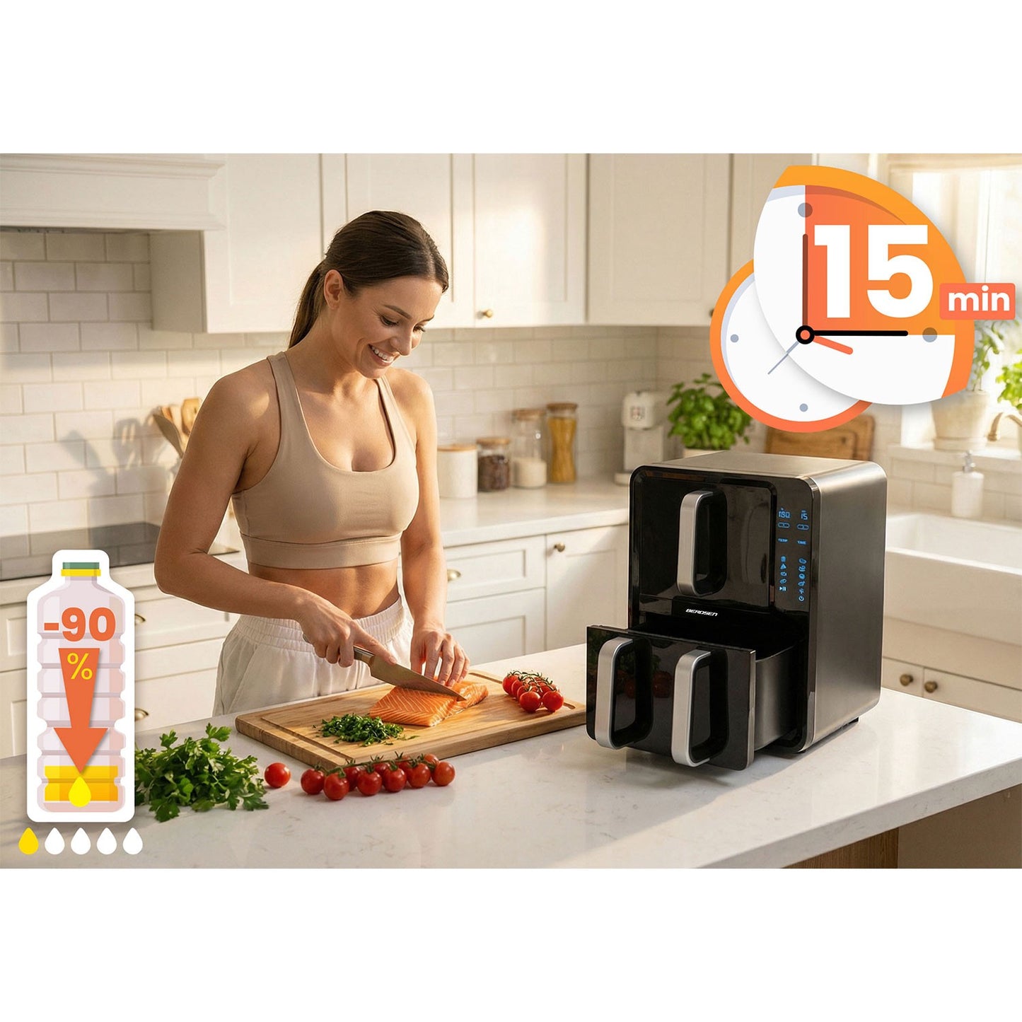Dual-Chamber Air Fryer, 12L Capacity, 2800W Power