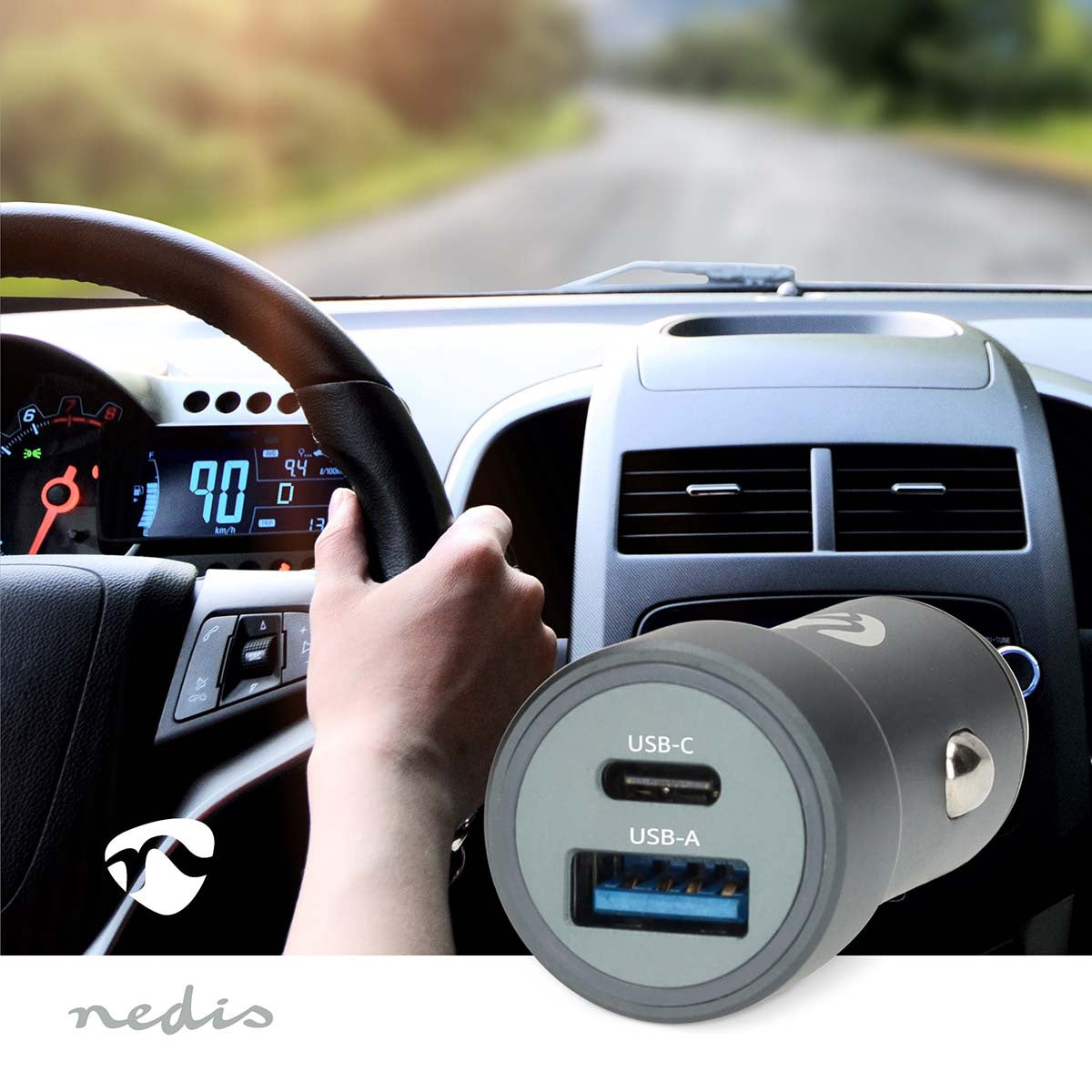Dual-Port Car Charger 48W USB-C/USB-A Fast Charging