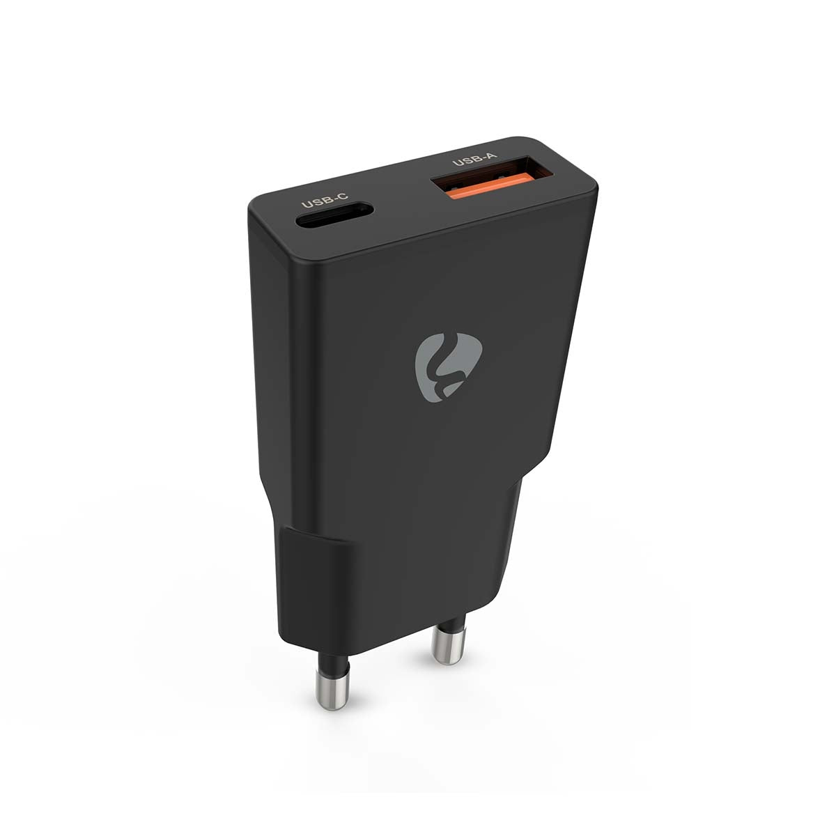 Dual Port GaN Wall Charger, 20W PD3.0, USB-A/C, Black