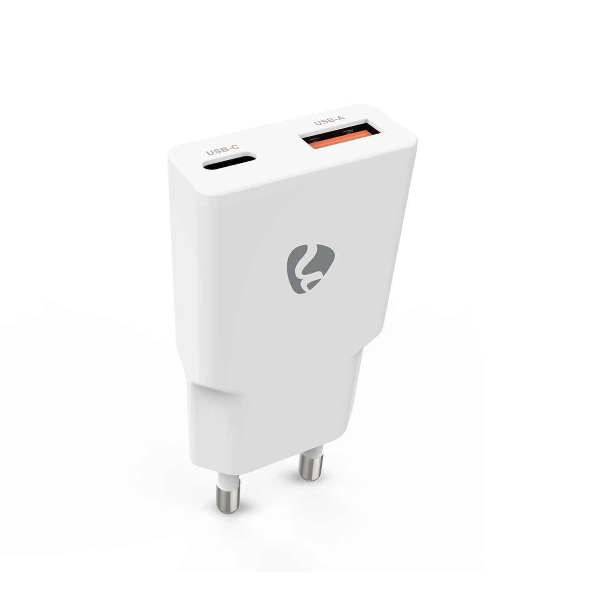 Dual Port GaN Wall Charger, 20W PD & QC, USB-C/USB-A