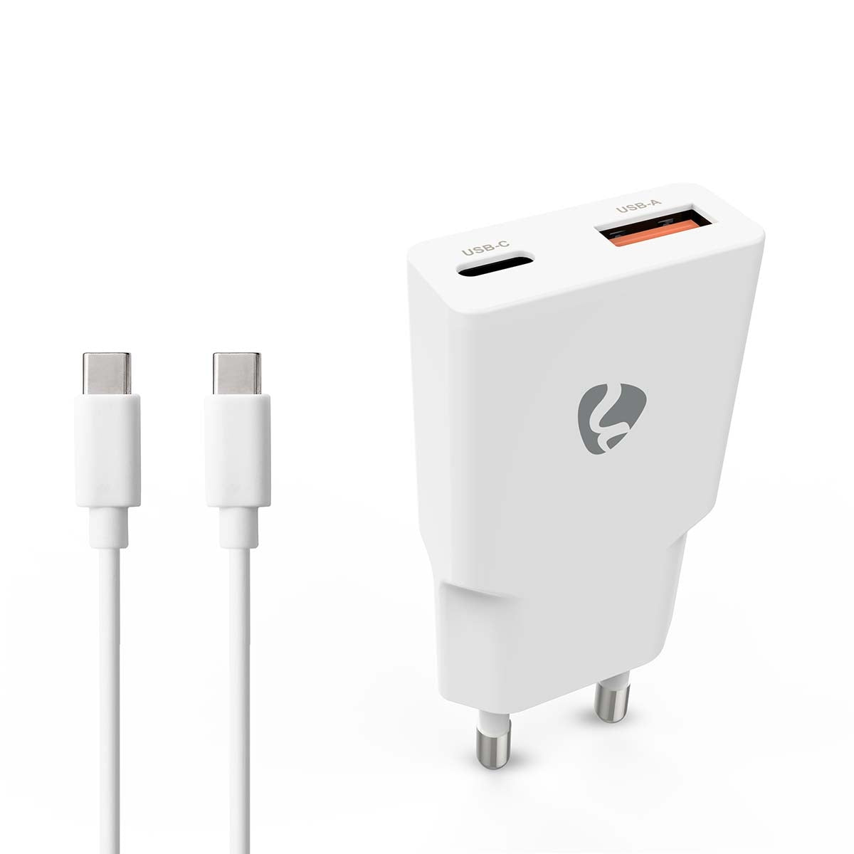 Dual Port GaN Wall Charger, 30W PD, USB-A/C, 1.5m Cable