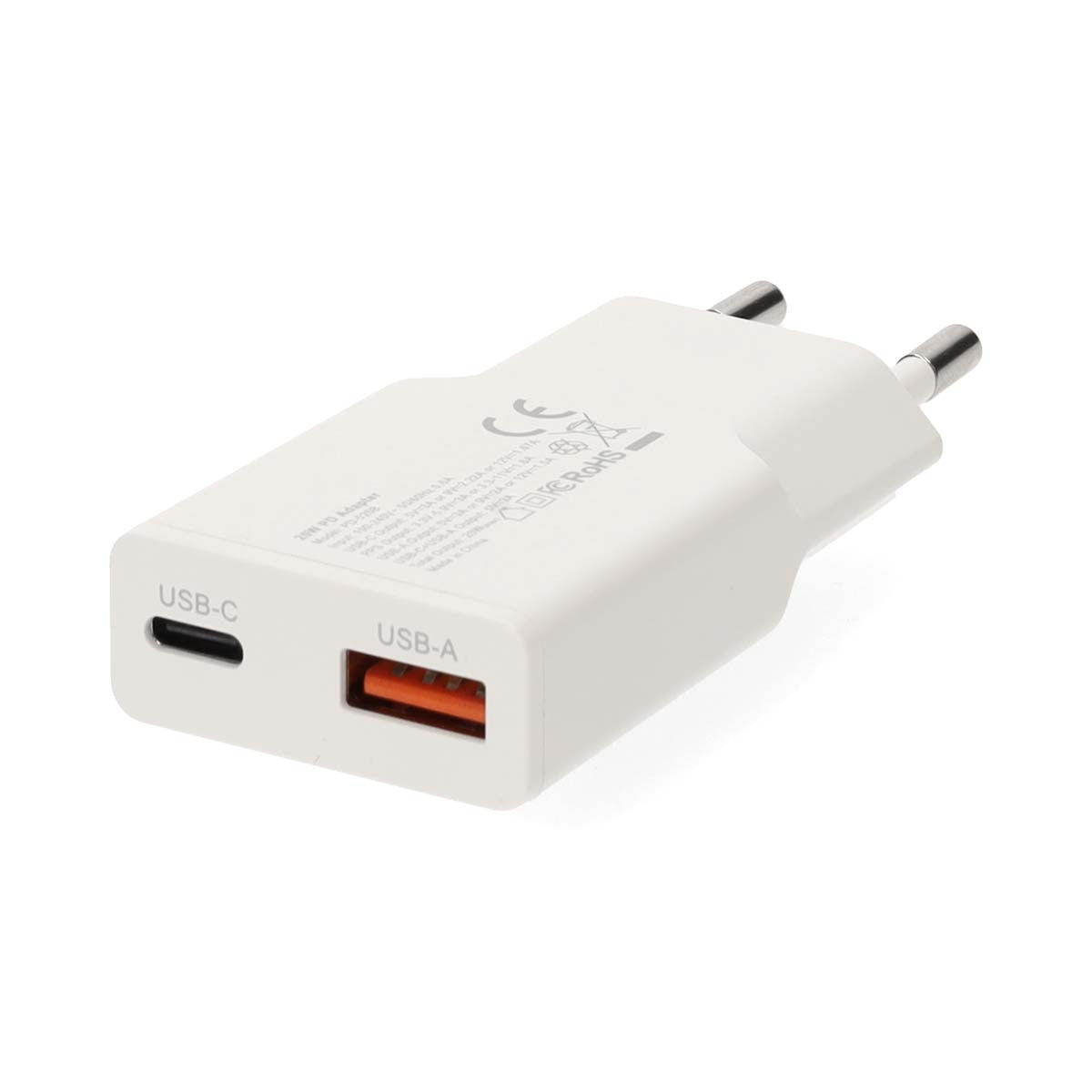 Dual-Port GaN Wall Charger, 30W, USB-C PD & USB-A Quick Charge