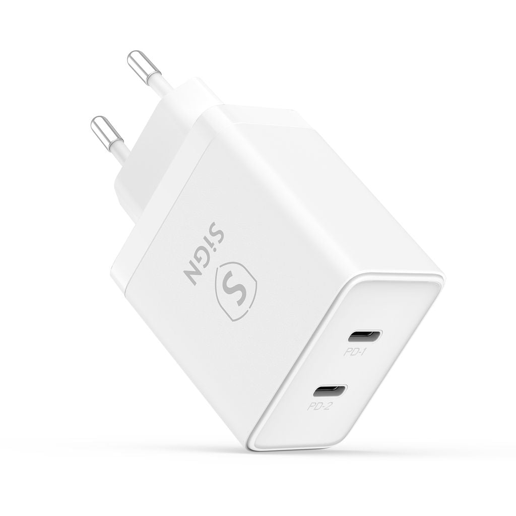 Dual USB-C PD Charger 40W - White