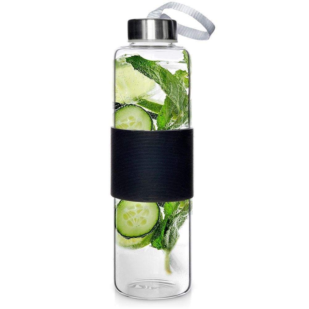 Durable 600 ml bottle in borosilicate glass with silicone protection