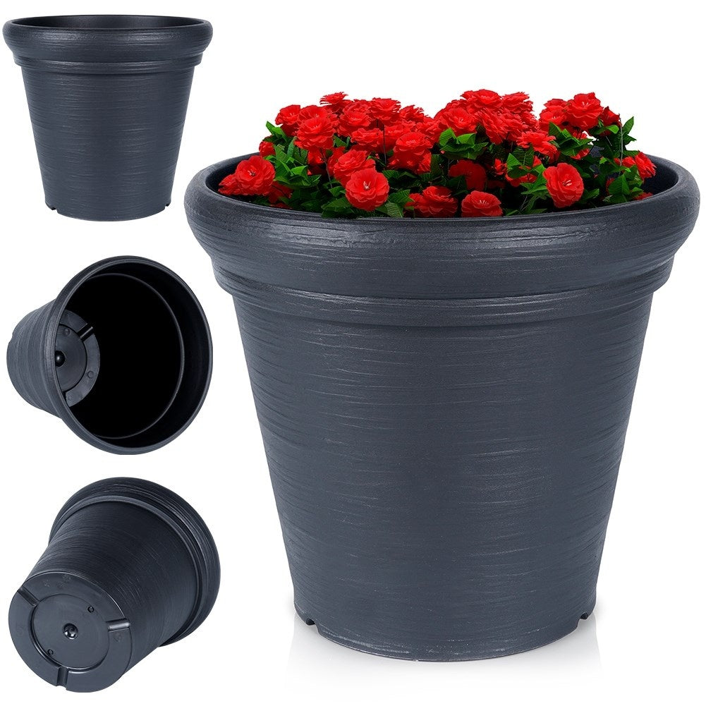 Durable black flower pot with stylish patterns for the patio