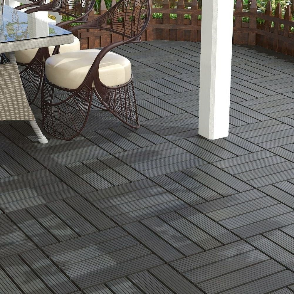 Durable gray tile set for balcony and terrace installation