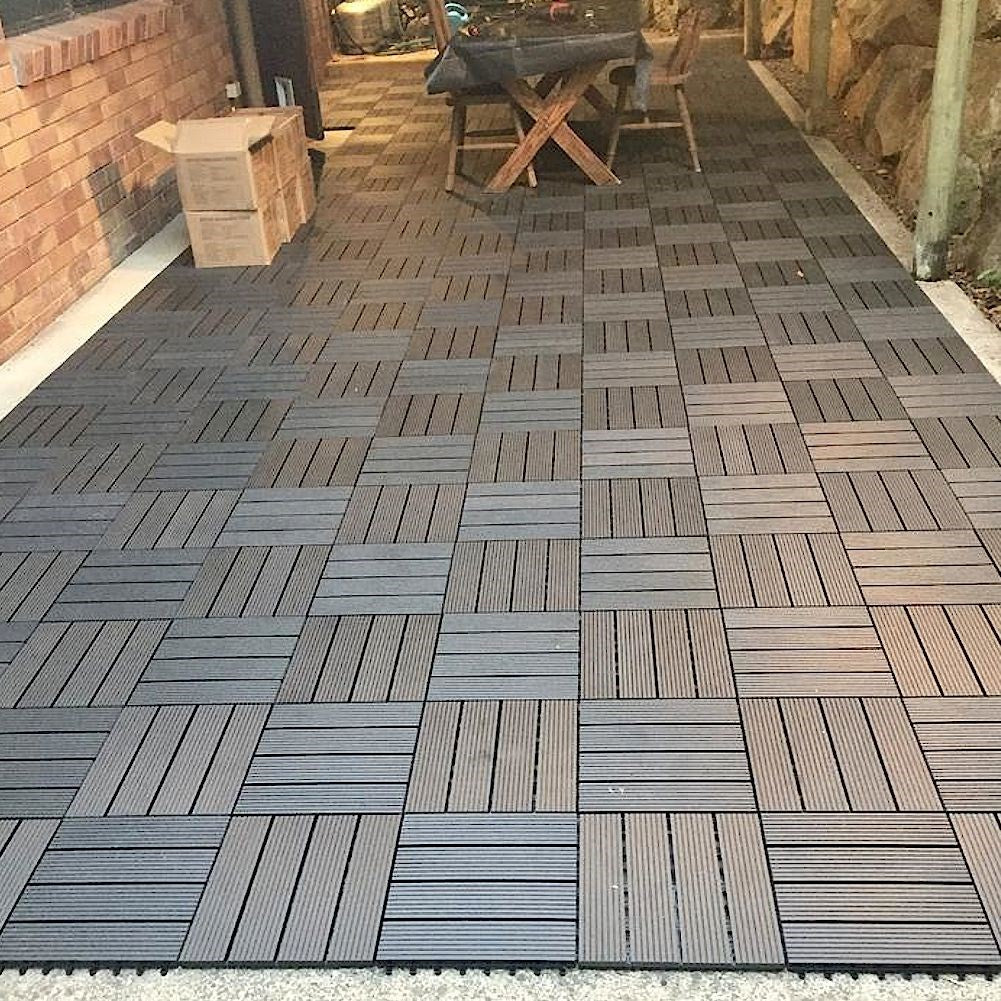 Durable gray tile set for balcony and terrace installation