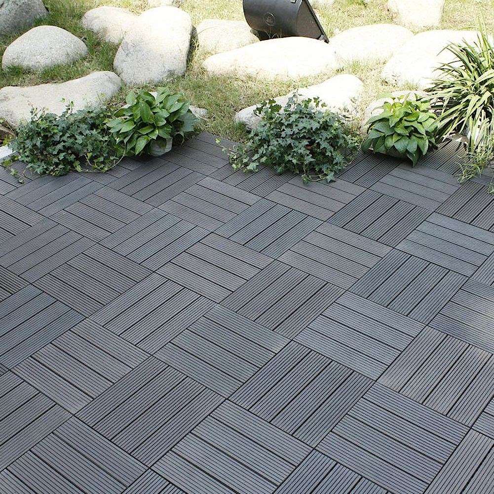 Durable gray tile set for balcony and terrace installation