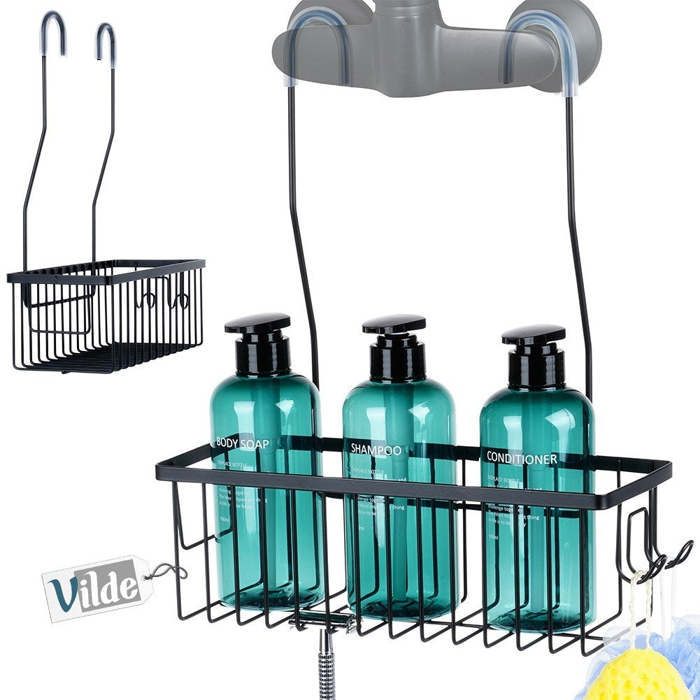 Durable metal shelf for shower faucet - black and stylish