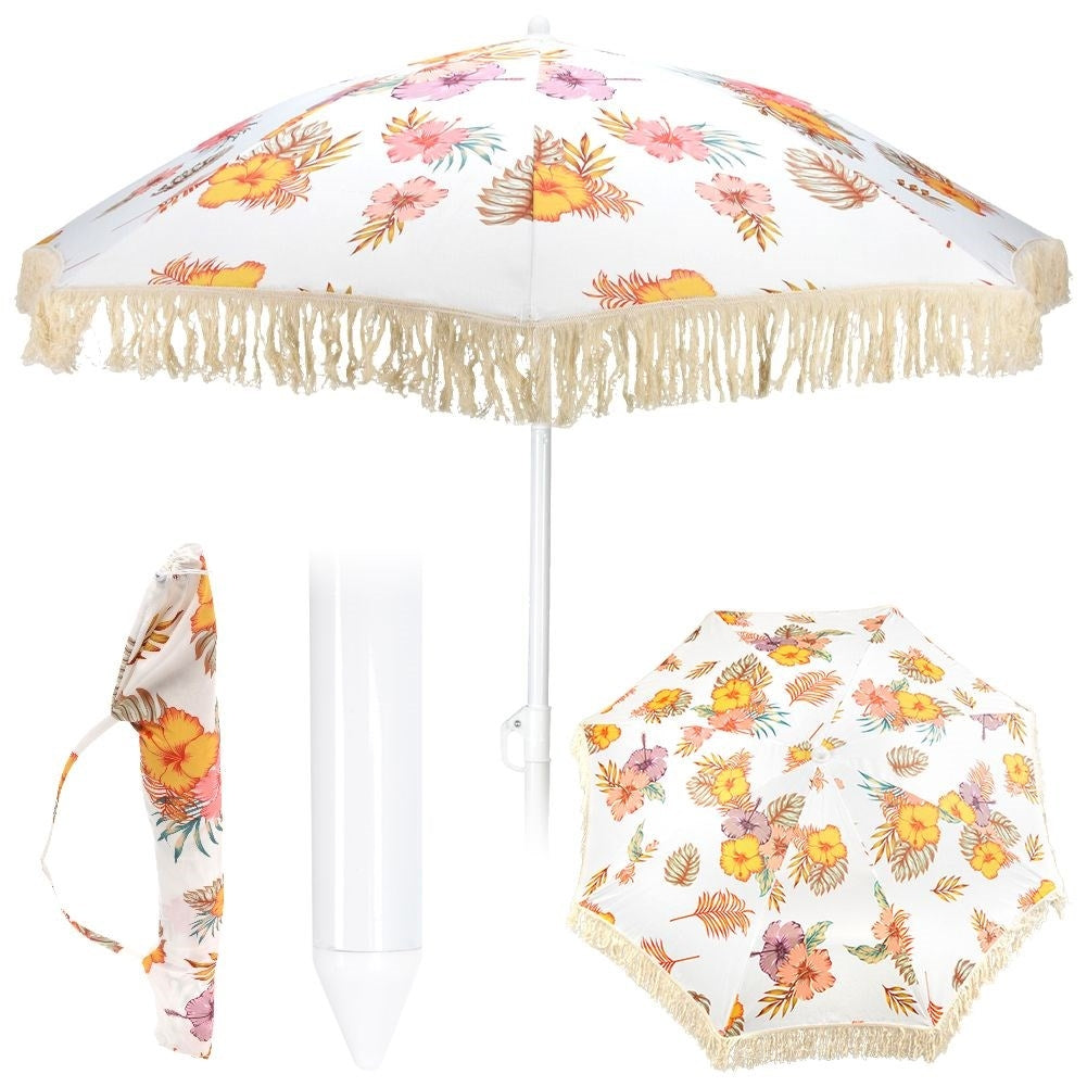 Durable retro parasol with fringes for beach and garden