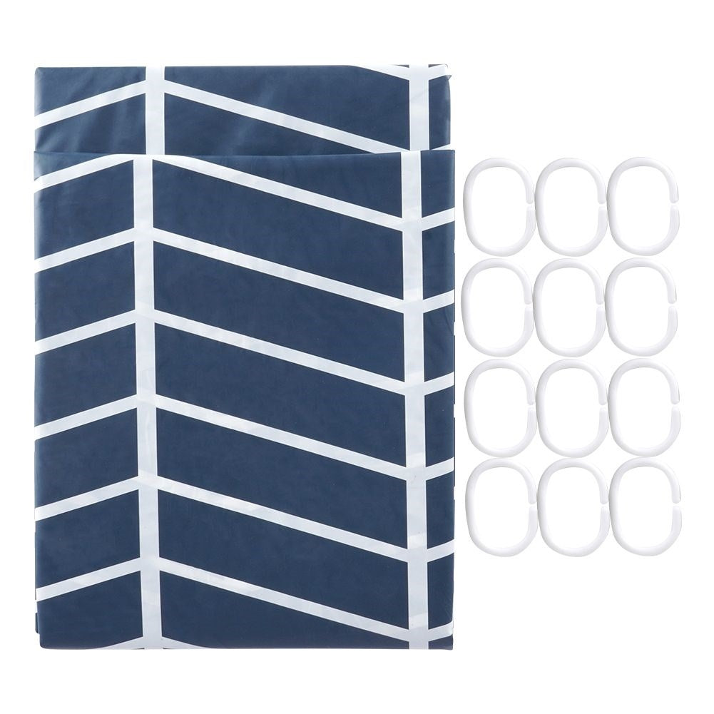 Durable shower curtain with 12 hooks for protection and privacy