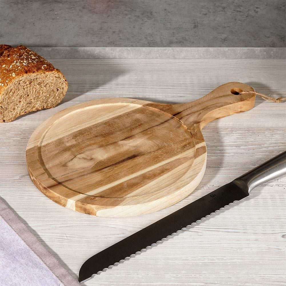 Durable teak board with handle and hanging rope