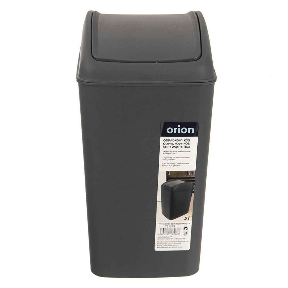 Dustbin 5L, dark gray plastic, hinged lid