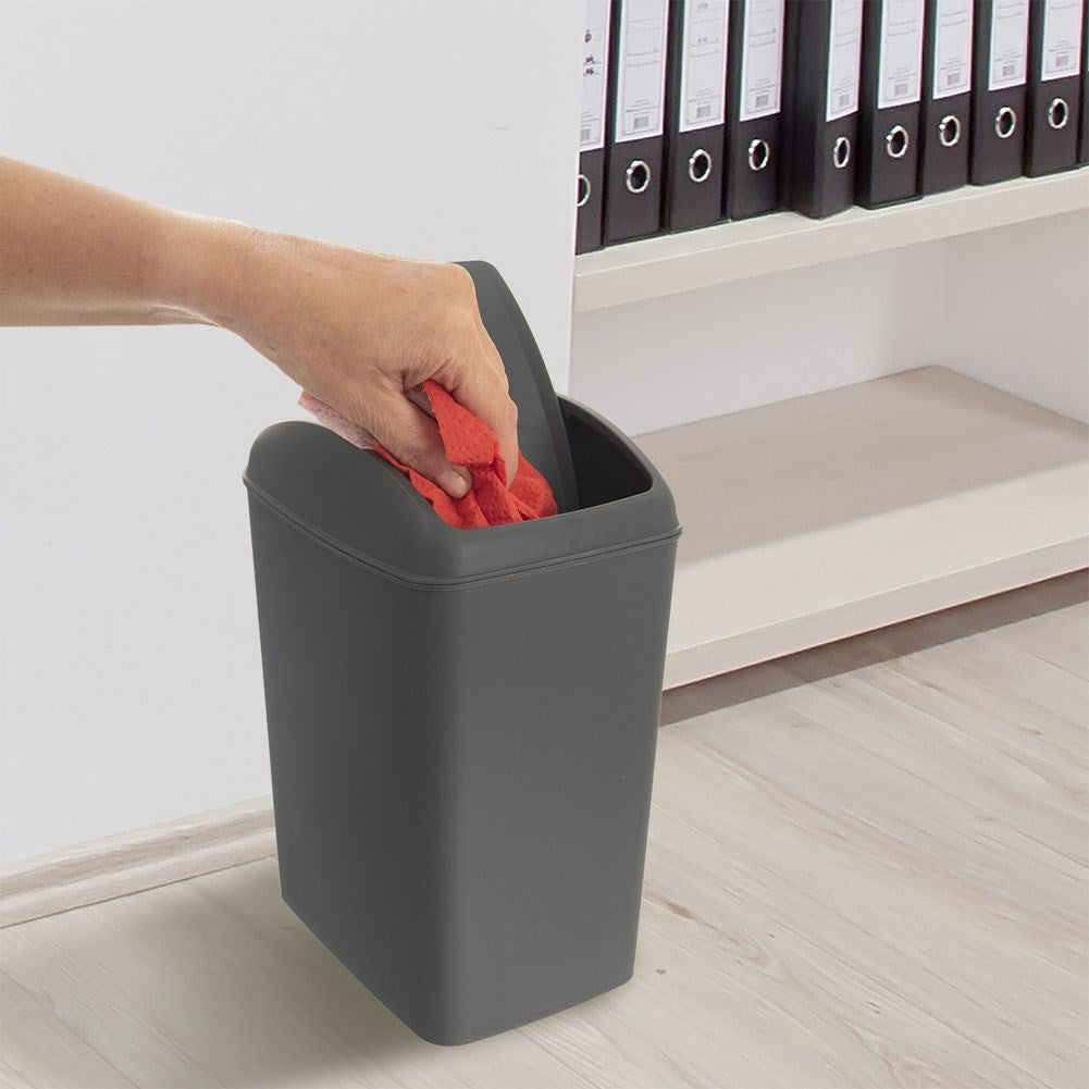 Dustbin 5L, dark gray plastic, hinged lid