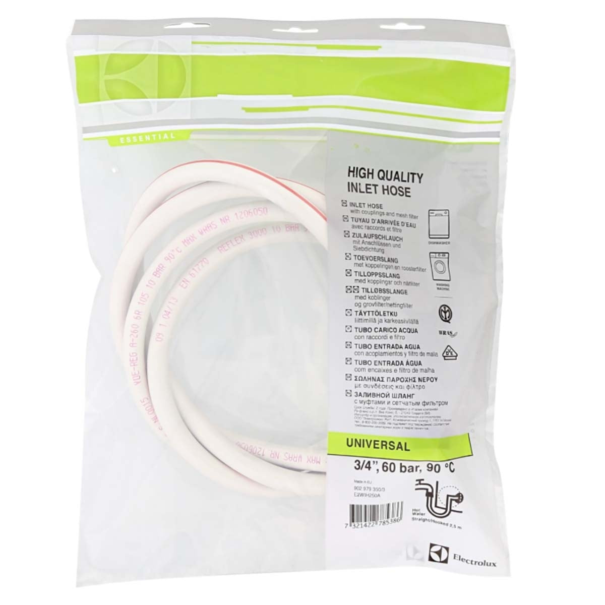 E2WIH250A Inlet hose 3/4 '' Straight - 3/4 '' Angled 10 bar 90 °C 2.50 m