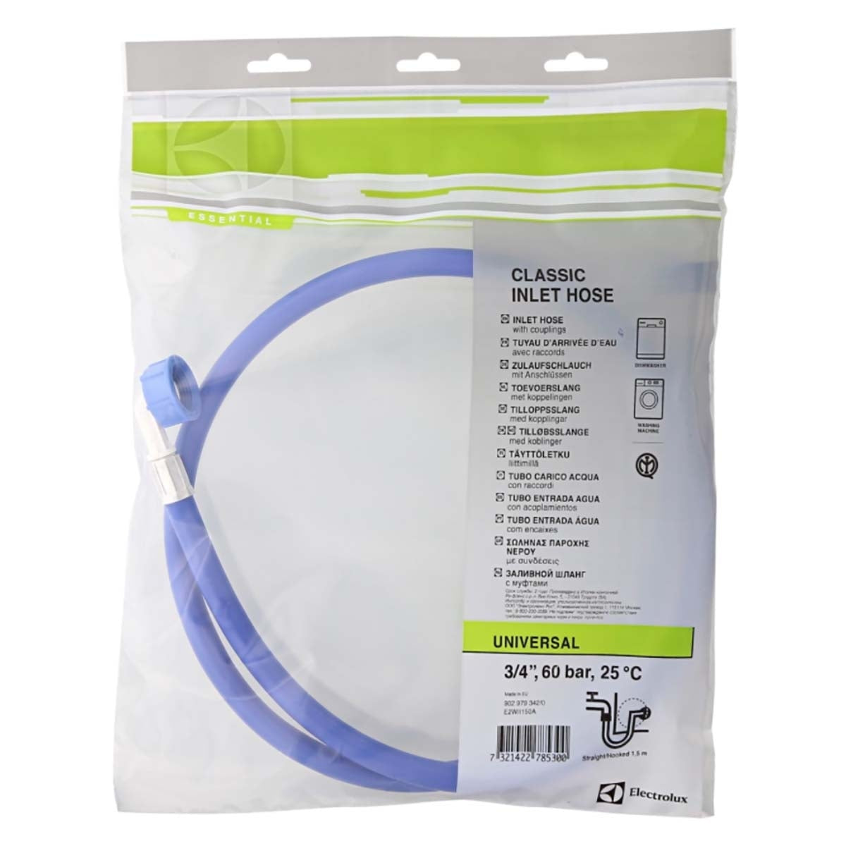 E2WII150A Inlet hose 3/4 '' Straight - 3/4 '' Angled 30 bar 25 °C 1.50 m