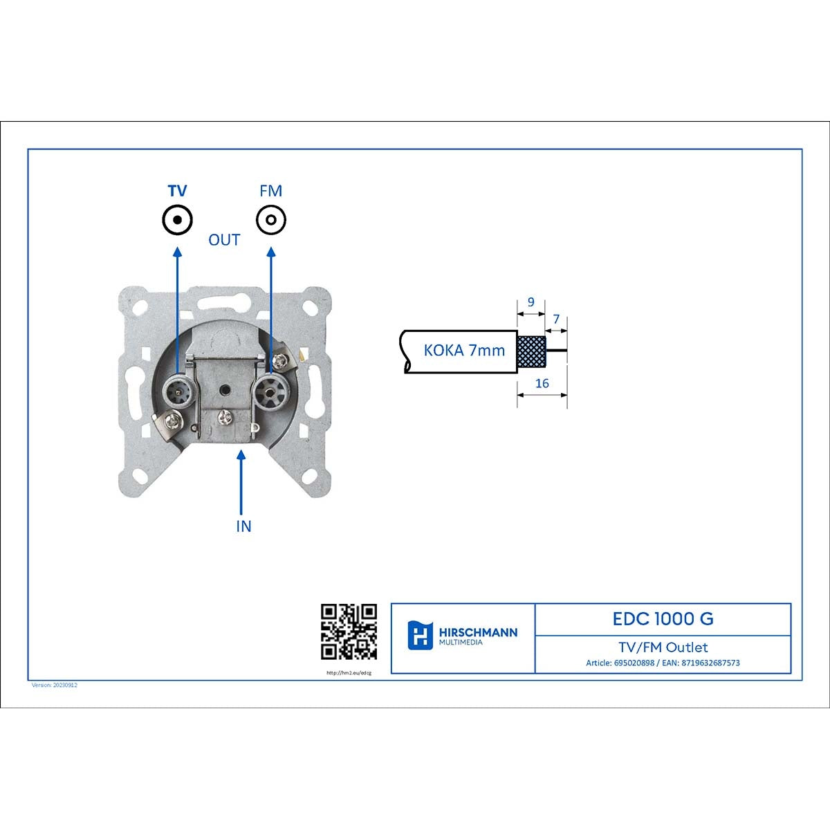 EDC 1000 G, 695020898 TV/FM wall outlet