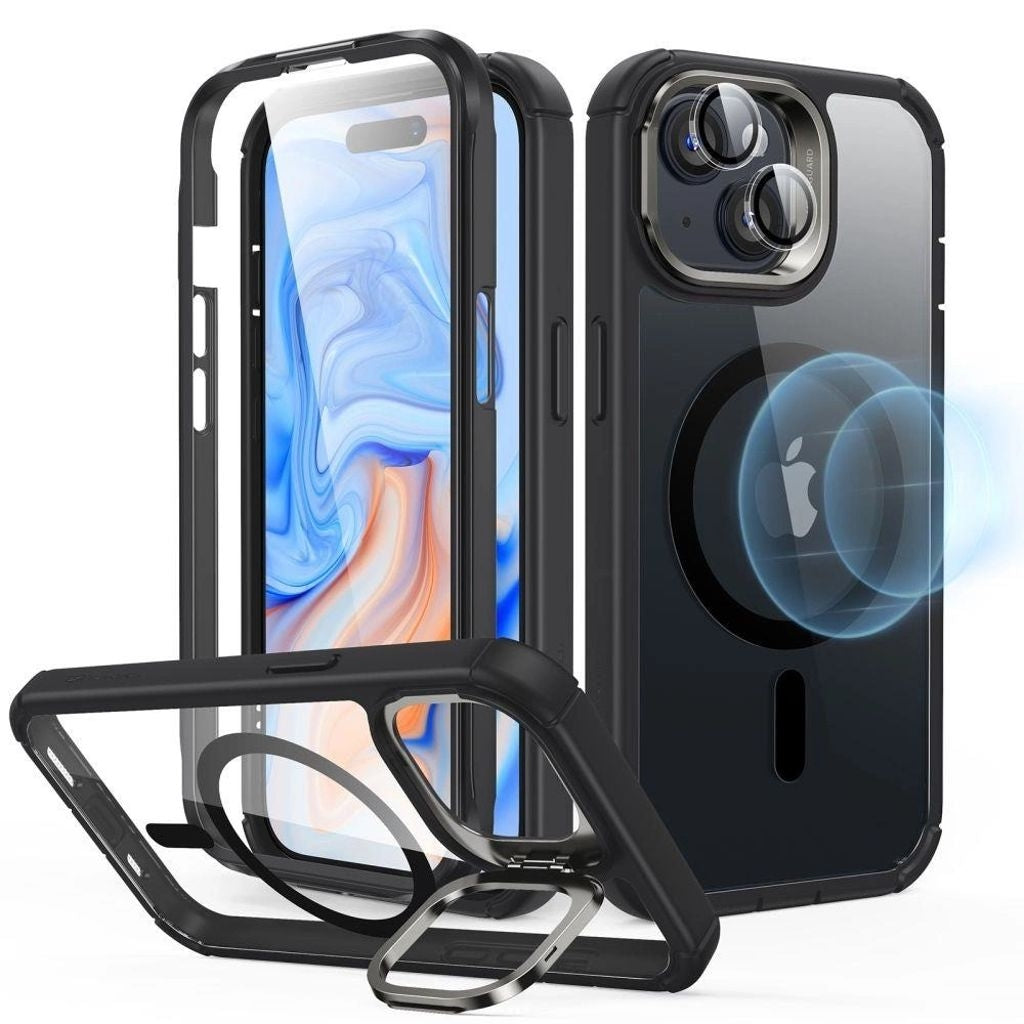 ESR iPhone 15 Magsafe Armor Tough kickstand Halolock Case - Clear/Black