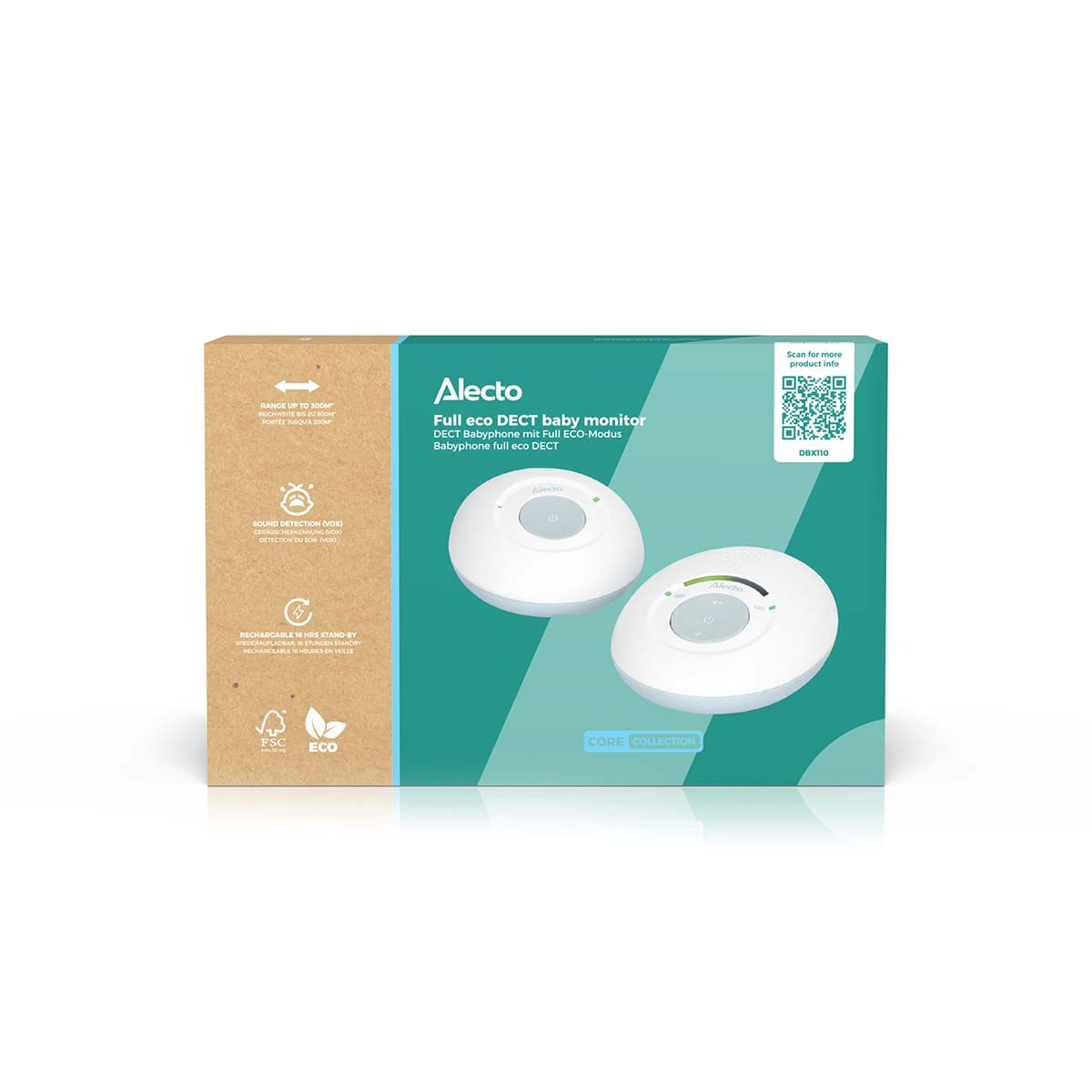 Eco DECT Baby Monitor, White/Blue, Crystal Clear Sound