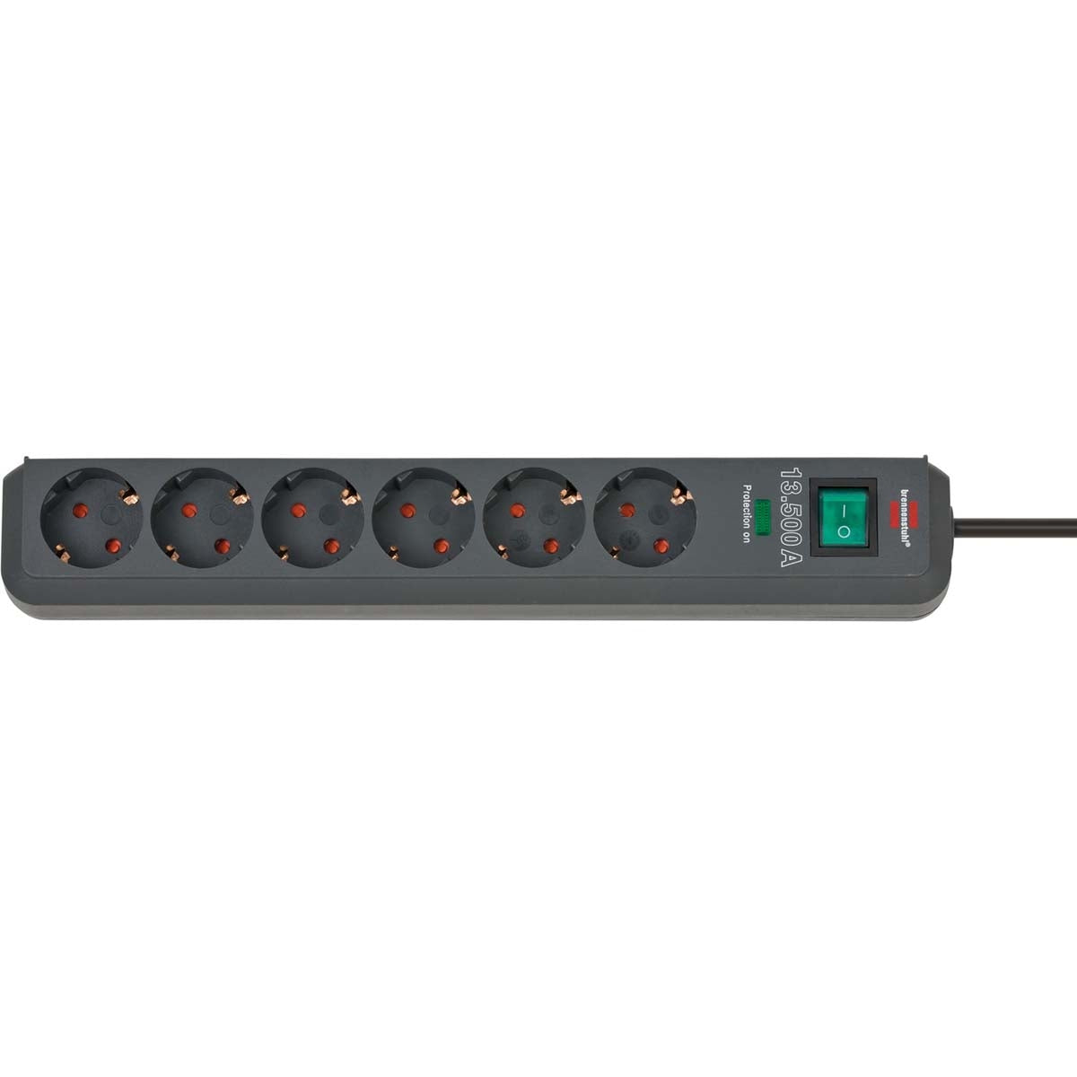 Eco-Line 6-way power strip with surge protection 5.00 m H05VV-F 3G1.5 Anthracite TYPE F
