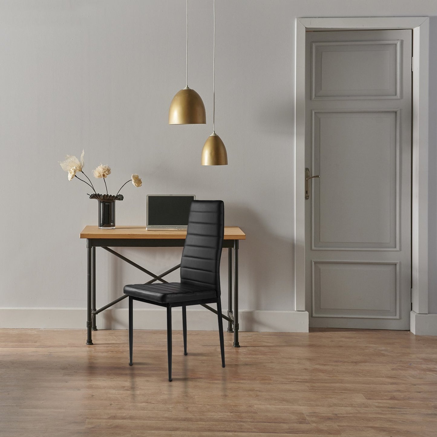 Eco-leather chairs for living room and dining room, set of 4, black, ModernHome
