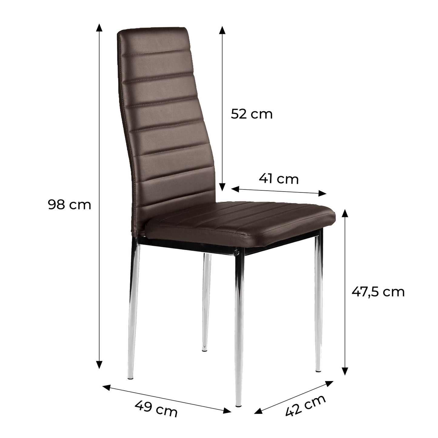 Eco-leather chairs for the living room and dining room, 4 pcs. chrome legs, brown