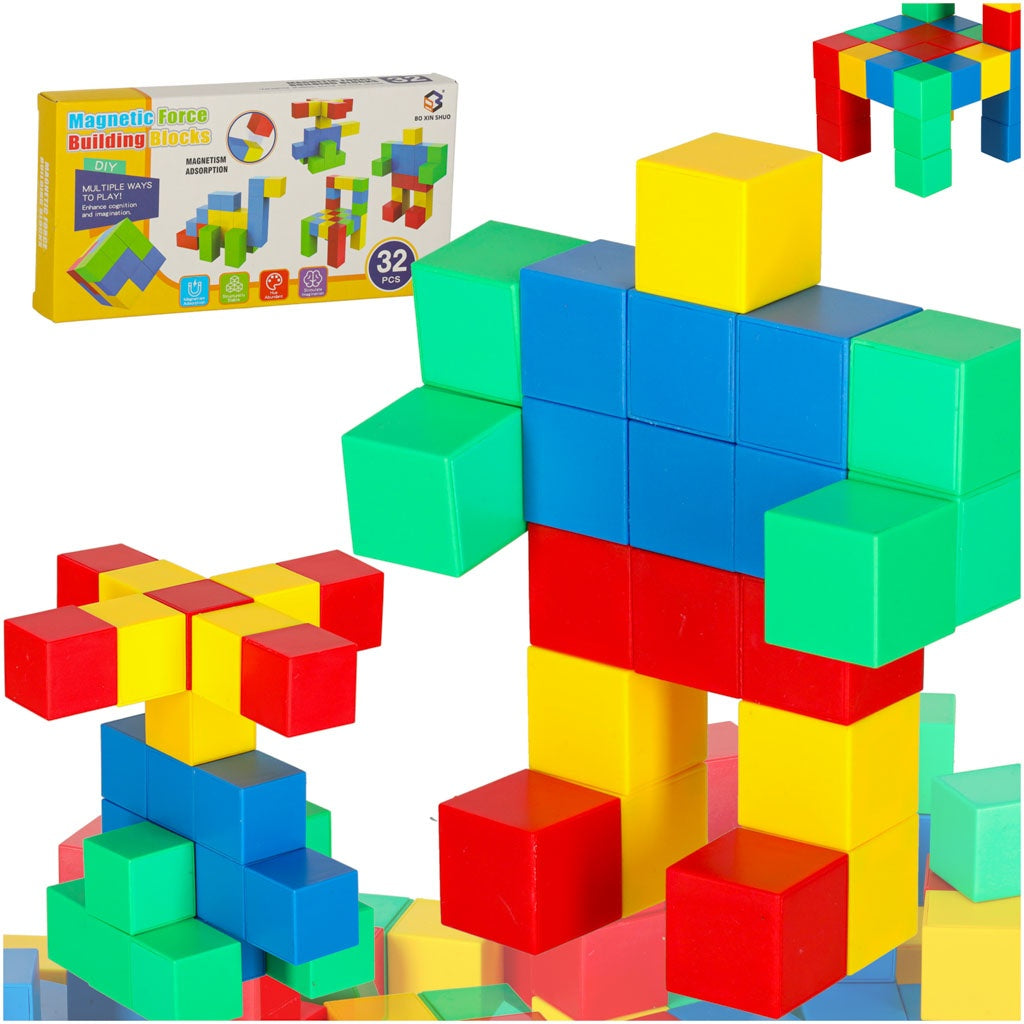 Educational cubic magnetic construction blocks 32 el.