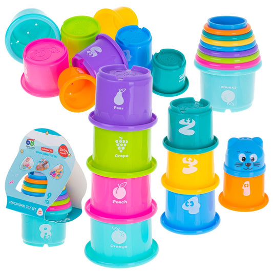Educational cups tower pyramid numbers and fruit