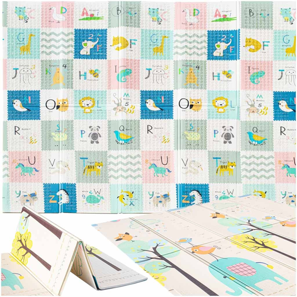 Educational double-sided foldable foam mat 179x198 elephants/pictures