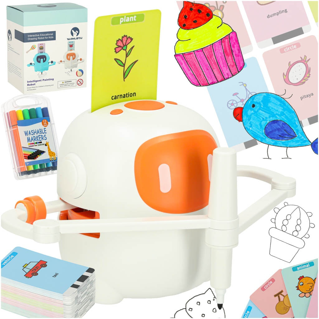 Educational drawing robot learning to write orange
