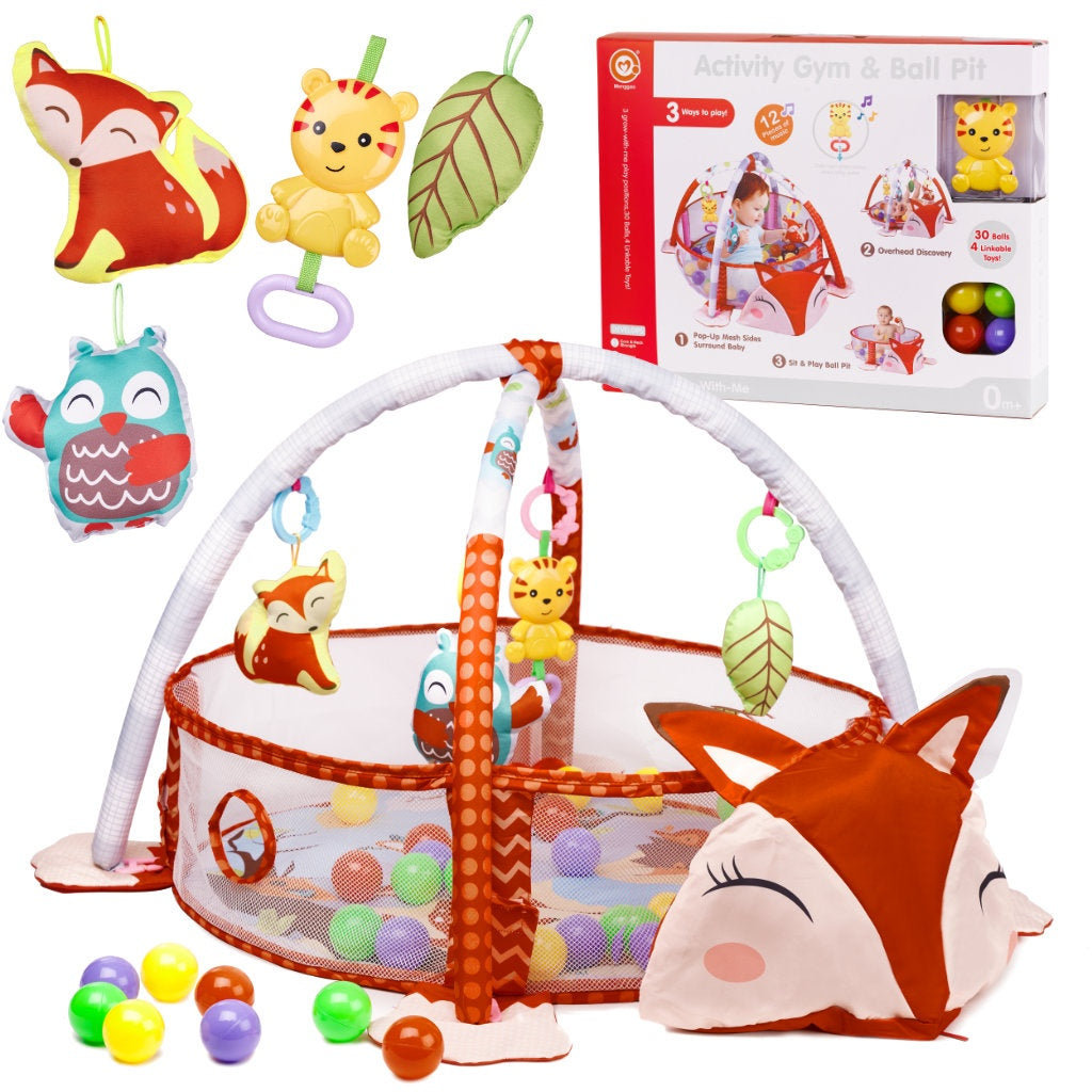 Educational fox playpen mat with balls pendant