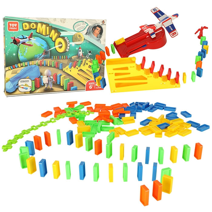 Educational game dominoes aeroplane with launcher