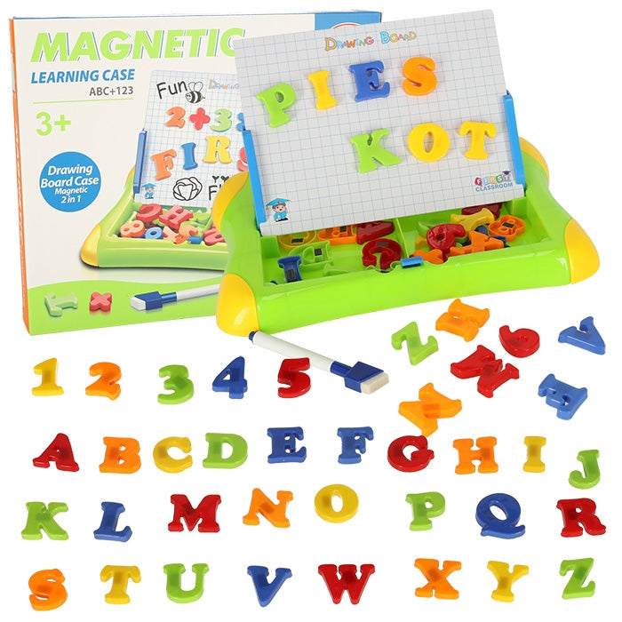 Educational magnetic board for learning numbers letters green